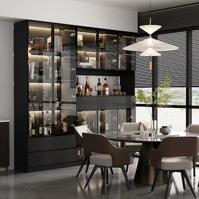 FUFU&GAGA Contemporary/Modern Black Pantry with Wine Storage Item #6543651 | Model #KF020374+375