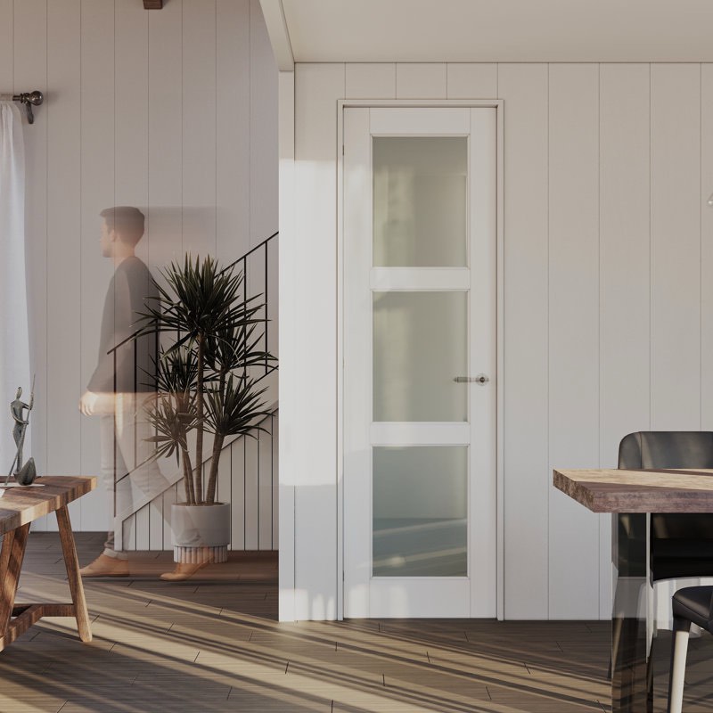 Interior 3-Lite Frosted Glass Door Slab Solid Core Prehung Pantry Door