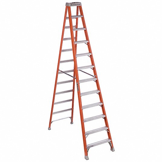 Louisville FS1512 Type IA Standard Step Ladder, 12 ft H Ladder, 300 lb Load, 11 Steps, Fiberglass