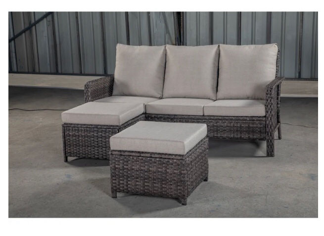 PE Wicker Sectional Sofa with 2 Stools and Cushions