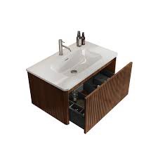 Etna30W-305 30" Striped Walnut Vanity w/ White Ceramic Sink