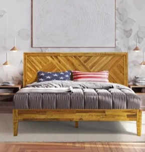 Acacia Sierra King Size Bed Frame Adjustable Headboard, King Bed Frame with Headboard 800 lbs Capacity Natural Wood Bed All Mattress Support & No Box Spring Needed, Wood Slats Support, Ebony