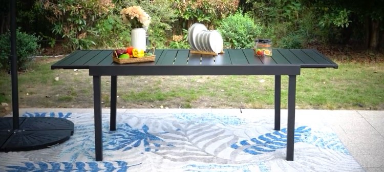 Black Expandable Rectangle Metal Patio Outdoor Dining Table