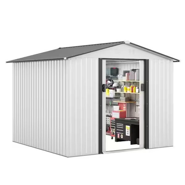 8.4 ft. W x 8.4 ft. D Outdoor Storage Metal Shed Garden Tool Steel Shed with Sliding Doors and Vents (70.56 sq. ft.)