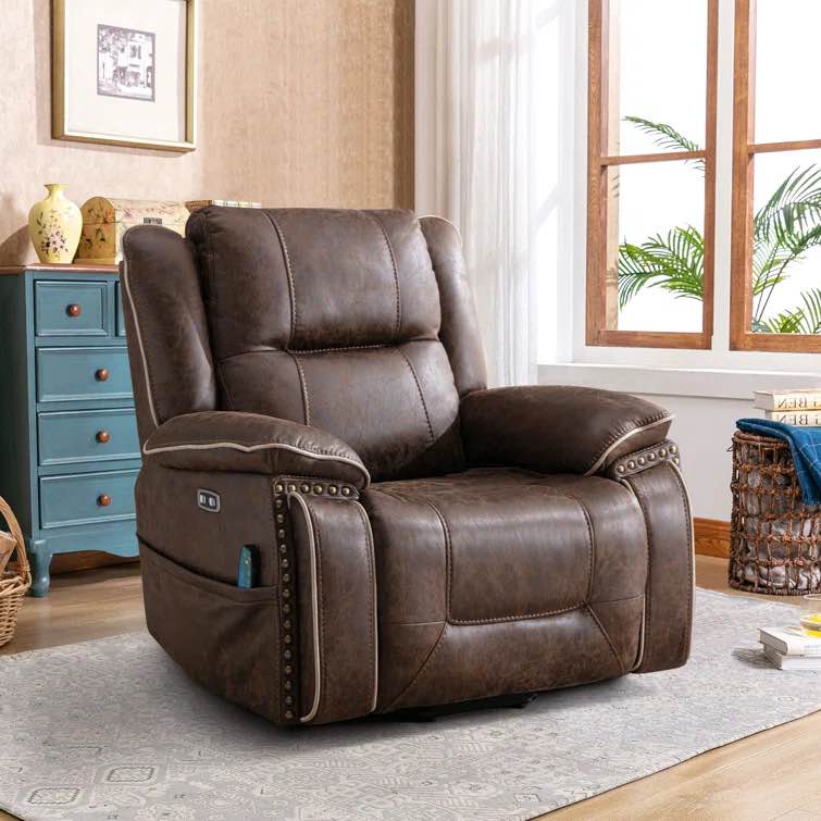 41" Wide Vintage Vegan Leather Dual Motor Power Recliner Hidden Cup Holder and Adjustable Headrest