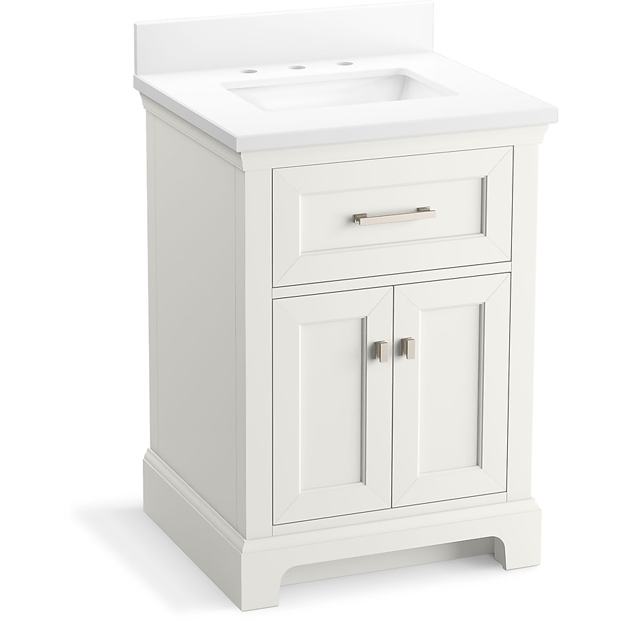 Charlemont 25" Free Standing Single Basin Vanity Set with Cabinet and Quartz Vanity Top, White Vanity with 1 Cabinet & 1 Pull Down Compartment with Single White Quartz Sink Top and Silver Hardware, 25" W x 23" D x 36" H