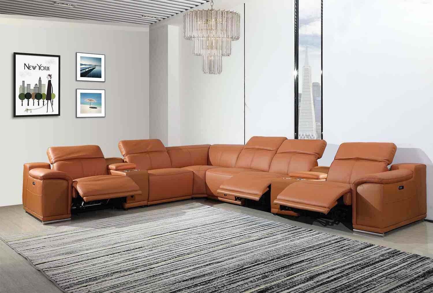 Divanitalia Camel 3-Power Reclining 8PC Sectional /w 2-Consoles