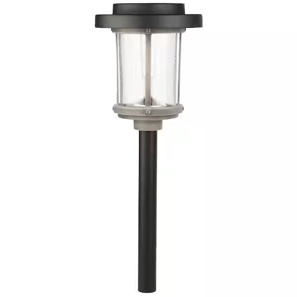 Charleston 20 Lumens Solar 2-Tone Black and Grey Diecast LED Pathway Light with Seedy Glass Lens and Vintage Bulb 6 Pack