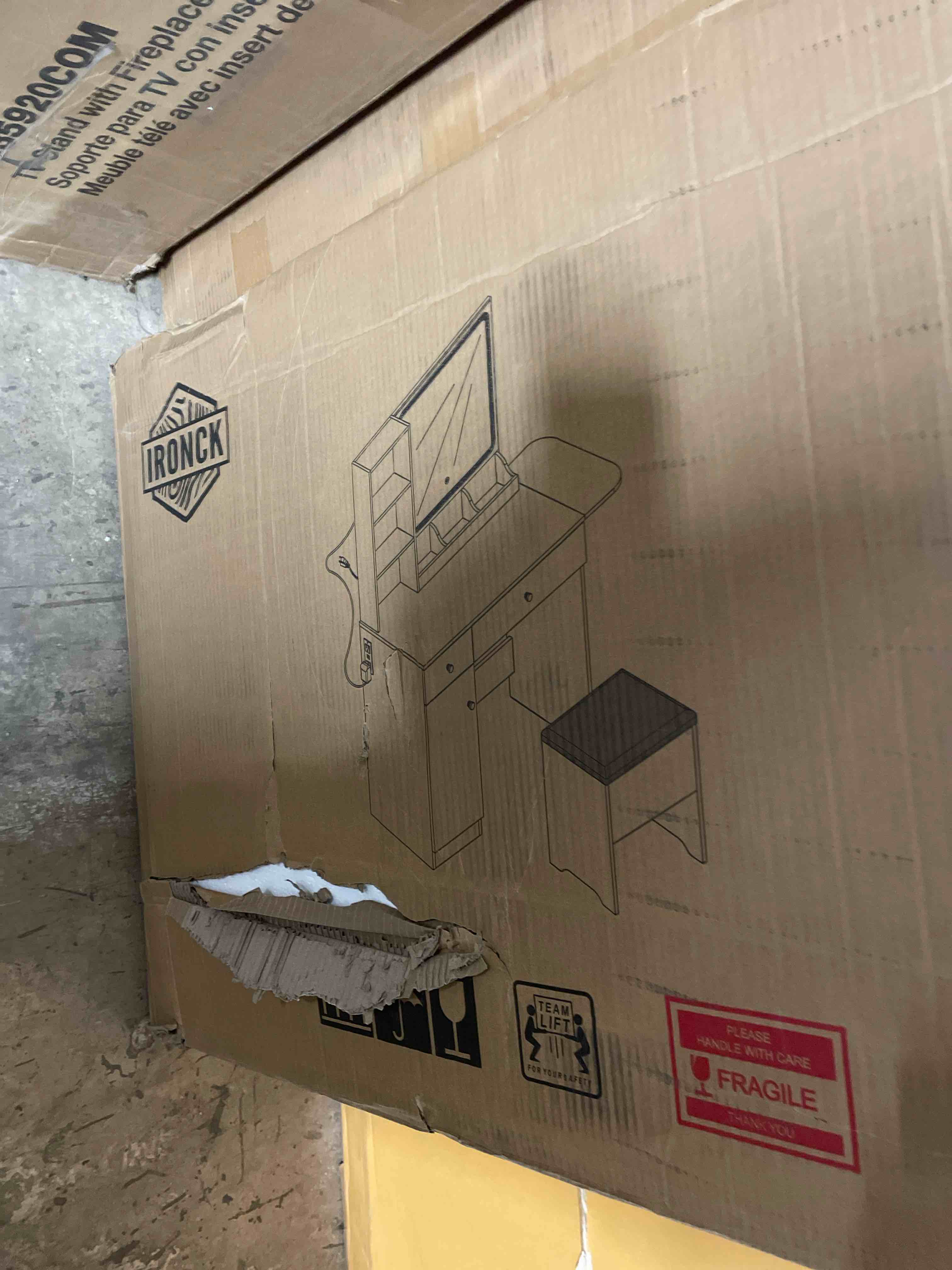 IRONCK Vanity Desk with LED Lighted Mirror & Power Outlet, Makeup Table