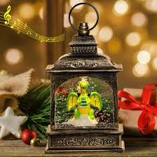 GOOSH Christmas Snow Globe Lantern Water Glittering Dinosaur with Music, USB Lined/Battery Operated Lighted Lantern for Christmas Festival Decoration Gifts