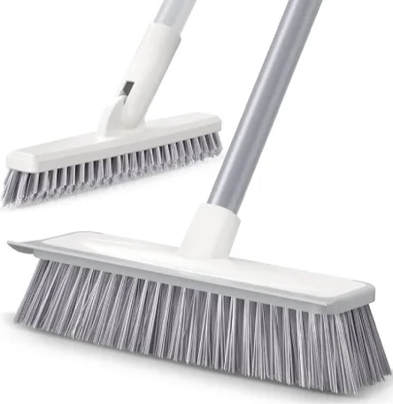 Sunally Floor Scrub Brush and Grout Scrub Brush Combo Kit with 57" Long Handle, 2 in 1 Scrape Brush Stiff Bristle, Shower Floor Scrubber, Deep Cleaning Brush Set for Multiple Scenes, Grey White