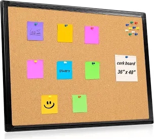 Cork Bulletin Board 48 x 36 inches with Black Frame, Corkboard for Walls with Pins, Corkboards for Wall Decorative in Office, School & Home