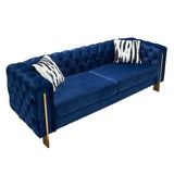 ZUN Chesterfield Modern Tufted Velvet Living Room Sofa, 84.25''W Couch,Blue W57953711