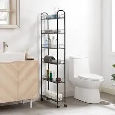 MEGOIVARTEN 6-Tier Rolling Cart Gap Kitchen Slim Slide Out Storage Tower Rack with Wheels, 6 Baskets, Kitchen, Bathroom Laundry Narrow Piaces Utility cart, 6" D x 22.8" W x 61" H