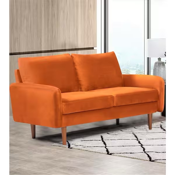 Valarie 58 in. Orange Velvet 2-Seater Loveseat with Tapered Legs