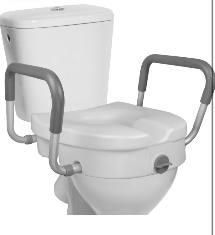RMS Raised Toilet Seat - 5 Inch Elevated Riser with Adjustable Padded Arms - Toilet Safety Seat for Elongated or Standard Commode