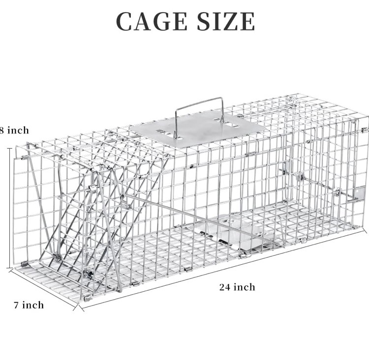 Animal Traps,Live Animal Trap for Cats,Rabbits, Squirrels,cat Trap for Stray Cats, Live Traps for Raccoons, Stainless Steel Foldable with Pedal Triggers (24 x 7 x 8 inches)