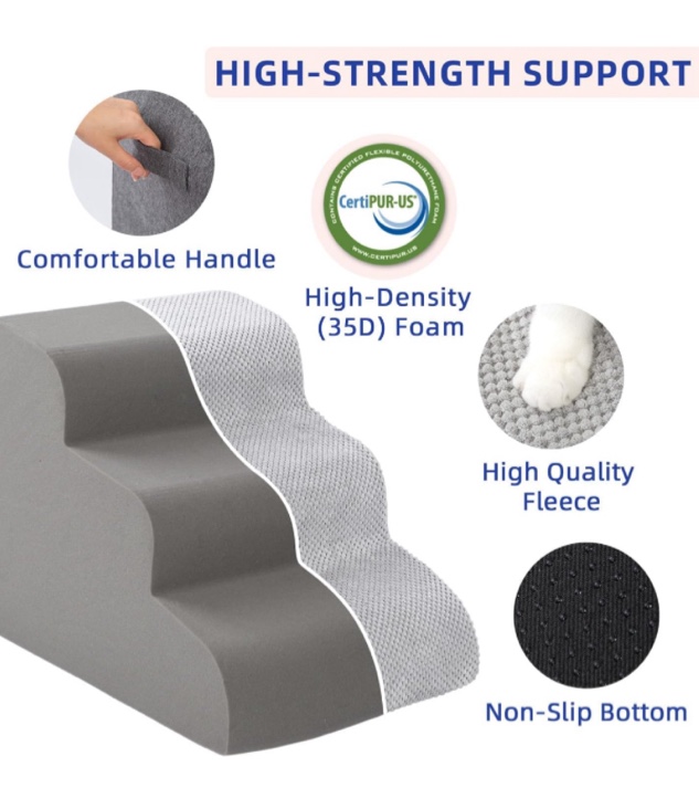 Pettycare Dog Stairs Ramp for High Beds and Couch,Extra High Curved Dog Steps for Small Dogs and Cats Pet Stairs Non-Slip Balanced Portable Pet Step Indoor, 3 Step,Grey