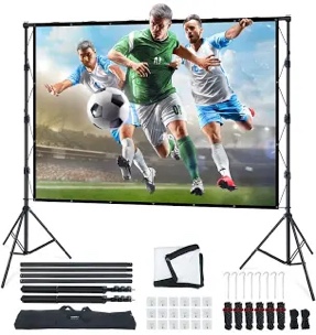 Projector Screen with Stand,150inch Indoor Outdoor Movie Projection Screen 4K HD 16: 9 Wrinkle-Free Design for Backyard Movie Night(Easy to Clean, 1.1Gain, 160° Viewing Angle & A Carry Bag)