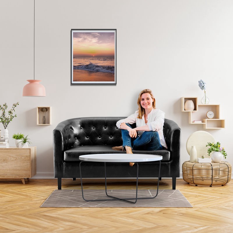 Naomi Home Faux Leather Loveseat, Button Tufted Barrel Loveseat, Mid-century Modern Loveseat Sofa, Sofa Couch