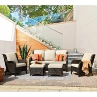 Kelly Clarkson Home Amanda Patio Rattan Sofa Seating Group with Cushions Beige (COMPLETE)