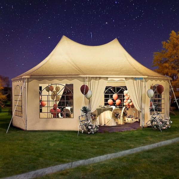 ITOPFOX 22 ft. x 15 ft. White Party Tent Heavy Duty Wedding Tent Outdoor Canopy with Carry Bags FTPLCG-2215 (COMPLETE)