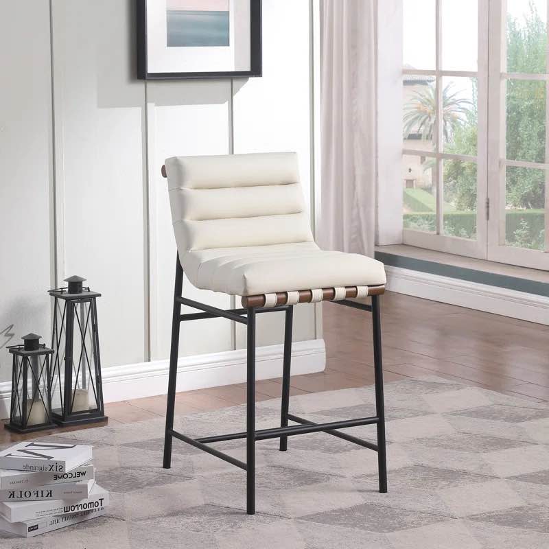 (8) Meridian Furniture 857Cream-C Burke Collection Modern | Contemporary Vegan Leather Upholstered Counter Stool, Cream, 18" W x 23.5" D x 37" H (BID IS FOR A TOTAL OF 8 COUNTER STOOLS MSRP: $860.63 EACH..)