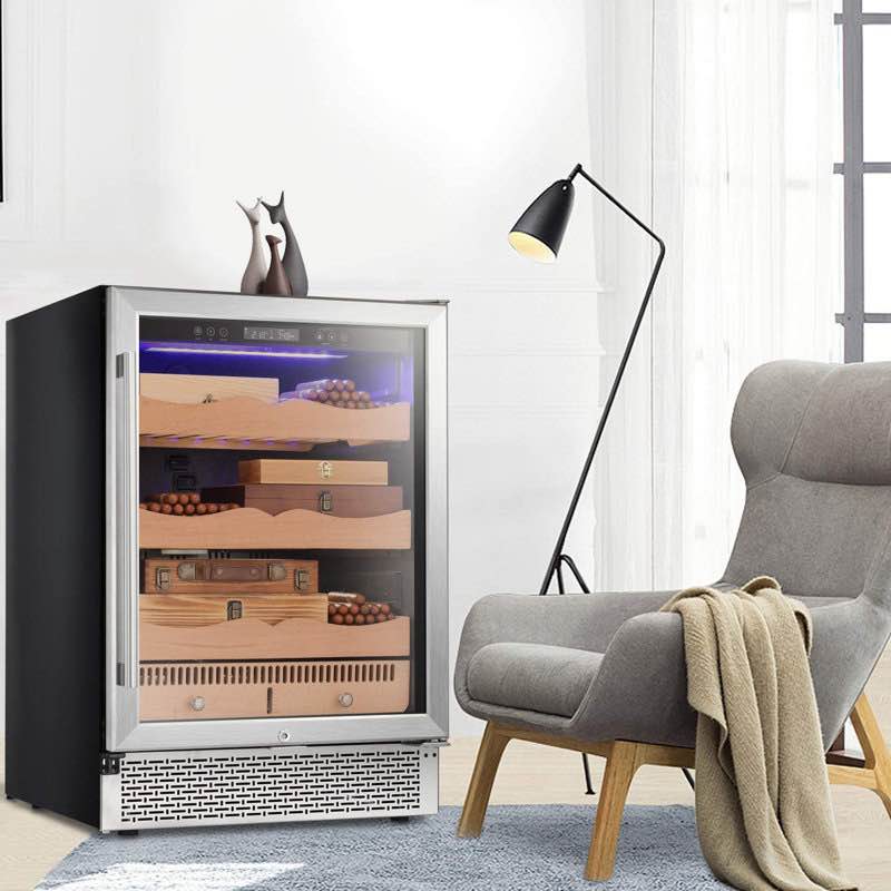 R.W Flame 4.61 Cu.Ft Electric Cigar Humidor 800 Capacity with Spanish Cedar Wood Shelves (TESTED, WORKING CONDITION. MINOR BOTTOM HINGE NEEDS REPLACED $49 ONLINE AVG. INCLUDES PIN POSSIBLY JB WELD - MINOR FIX - 2 SCREW REPLACMENT. SEE PHOTOS.)