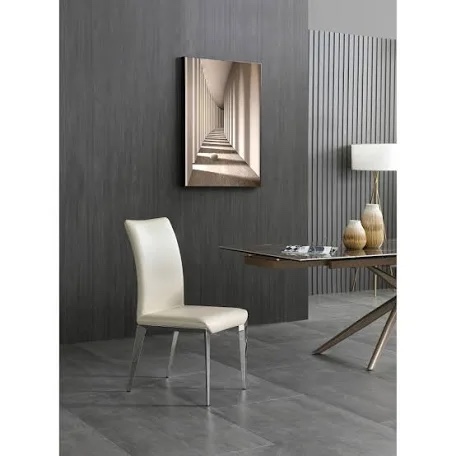 (6) VIG FURNITURE Taryn - White And Silver Upholstered Faux Leather Modern White Dining Chair (Set Of 2) Item No:  VGVC-B803-WHT (BID IS FOR 3 SETS OF 2 CHAIRS FOR A TOTAL OF 6 CHAIRS. MSRP $789 Each.)