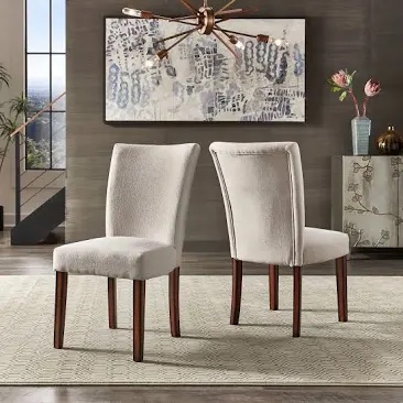 Upholstered Parson Dining Chairs (Set of 2) - Espresso Finish, Beige Heathered Weave (BID IS FOR 3 BOXES OF 2 CHAIRS EACH FOR A TOTAL OF 6 CHAIRS. MSRP $379 Each.)