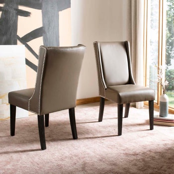 (Set of 4) Safavieh Sher 19''H Side Chair Silver Nail Heads, MCR4714, Color: Clay (LOT IS PER SET OF 2 DINING CHAIRS, LOT IS FOR 4 TOTAL CHAIRS SOLD IN PAIRS.)