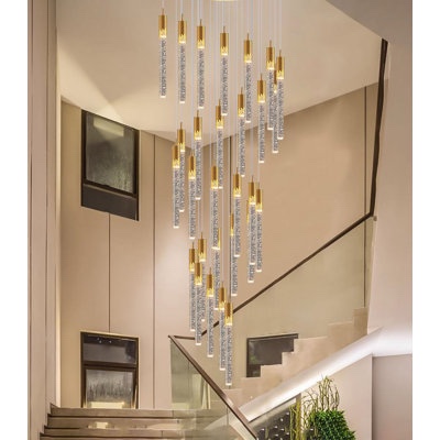 Orren Ellis Addiley 12ft Large Dimmable Chandelier High Ceilings 28 Lights Crystal Bubble Column Chandeliers Lighting