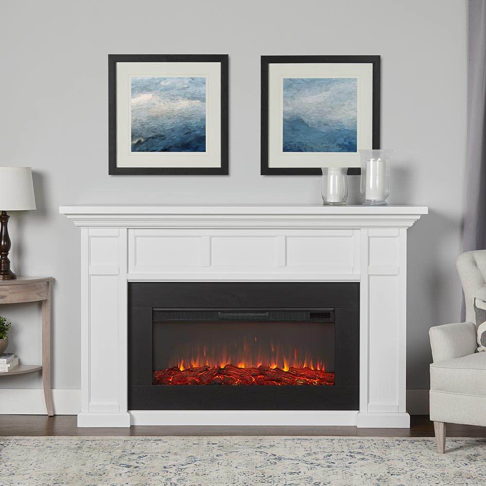 Real Flame Fireplace Mantel, White- Fireplace insert Sold Separately 