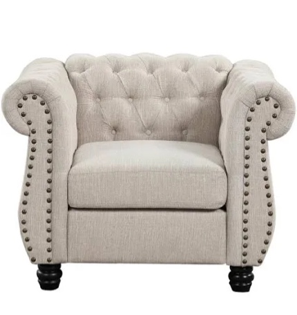 Morden Fort Velvet Beige Linen Chesterfield Chair for Living Room by Morden Fort