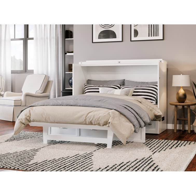 Andriena Solid Wood Murphy Bed Chest with Mattress, Storage & Built-in Charger  By Lark Manor White (Tri-Fold Mattress Sold Separately.)