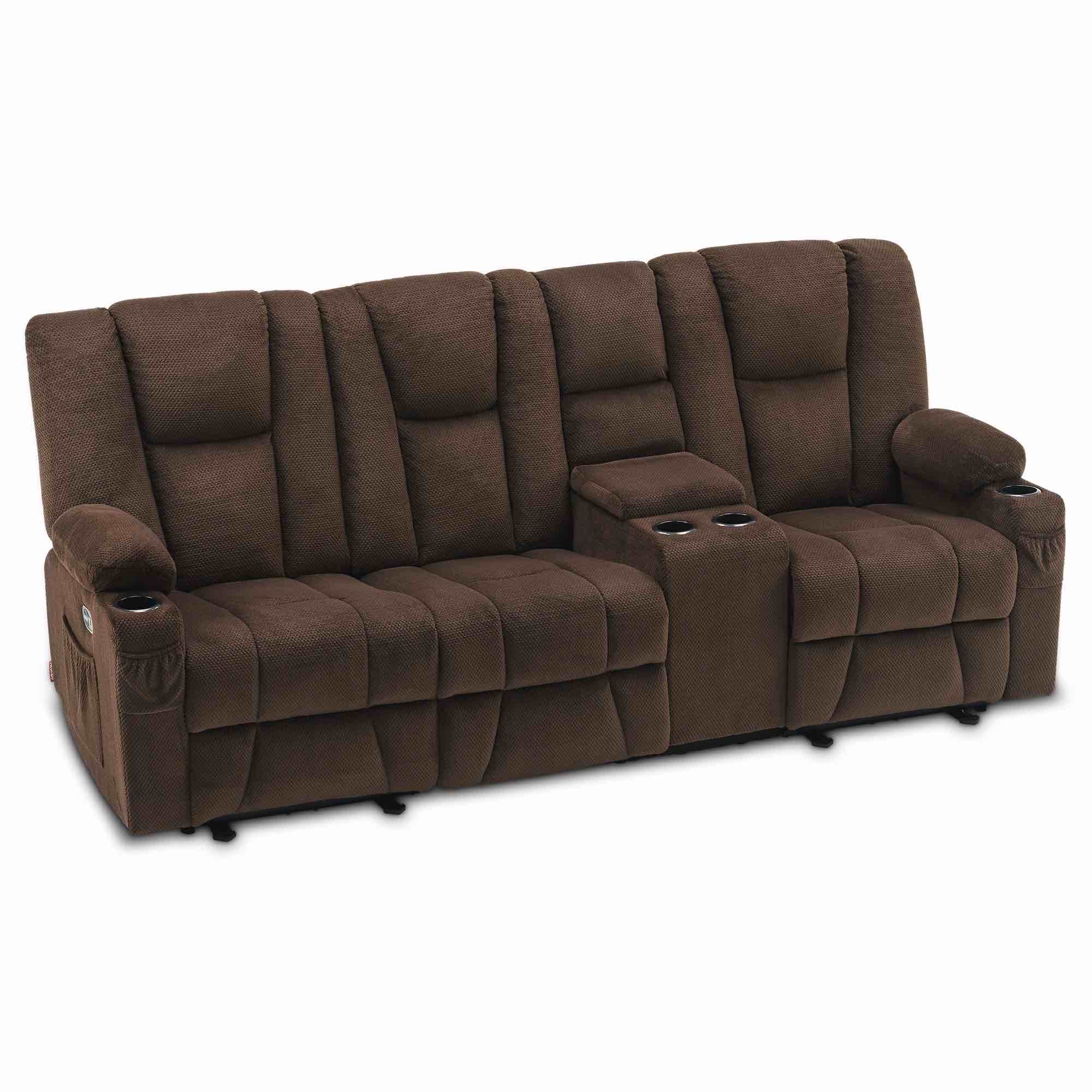 Mcombo Power Reclining Sofa with Heat and Massage, Fabric 6035 6160-3ST-6035BR