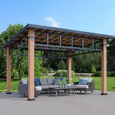  Yardistry 12' x 14' Contemporary Gazebo with Aluminum Roof (APPEARS COMPLETE W/ HARDWARE) 100% FSC Certified Wood  Water-Based Stain  Black Powder-Coated Steel Roof Trusses  Assembly Required  Overall Roof Dimensions (L x W): 12'1" x 14'
