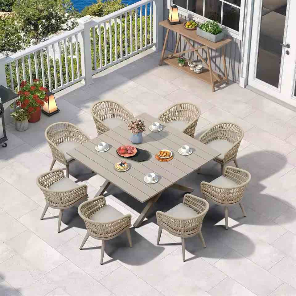 (Set of 6) (3) PURPLE LEAF 2 Pieces Patio Dining Chair All-Weather Wicker Aluminum Frame for Lawn Garden Backyard Deck Outdoor Dining Chair with Cushions, Champagne Armchair (BID IS PER SET OF 2 CHAIRS, LOT IS FOR 3 BOXES OF 2 CHAIRS EACH FOR A TOTAL OF 6 CHAIRS.)