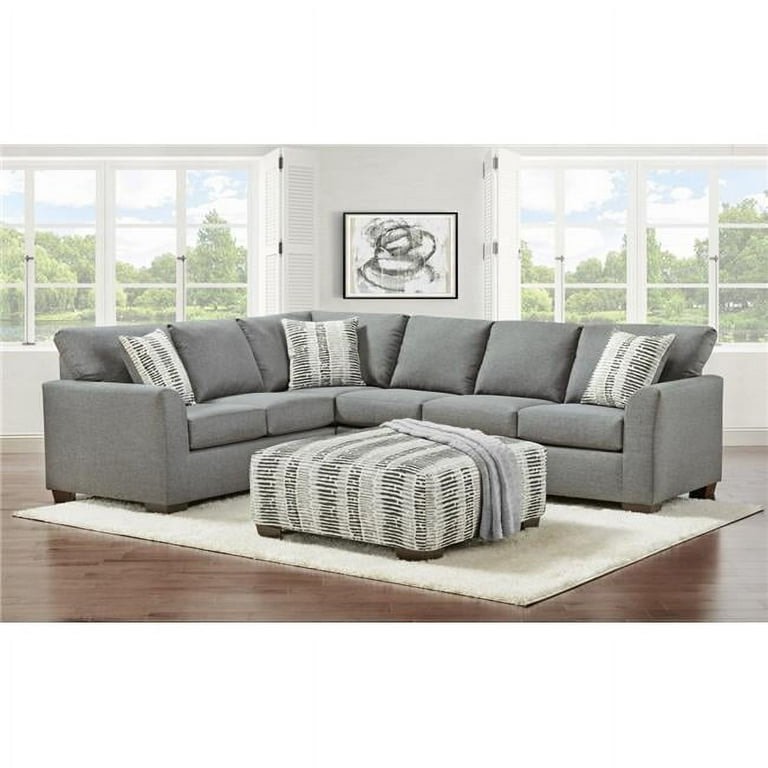  Neo Living NL707-GRAY-SEC Evelyn Corner Sectional, Gray NL707 4 RAGN-Boucle White Throw Pillows + 2 RAGN-Pewter Throw Pillows (RETURN PIECE HAS BROKEN SUPPORT ALONG BACK CORNER SECTION, SEE PHOTOS - OTTOMAN SOLD SEPARATE.)