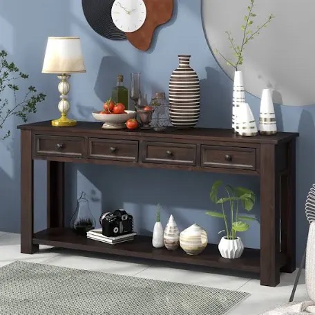 Hagberg 64 in. Console Table Sofa Table with Storage Drawers and Bottom Shelf for Entryway Hallway (APPEARS TO HAVE MINOR CONDITION ISSUES ON BACK PANEL, APPEARS USEABLE AS IT IS.)