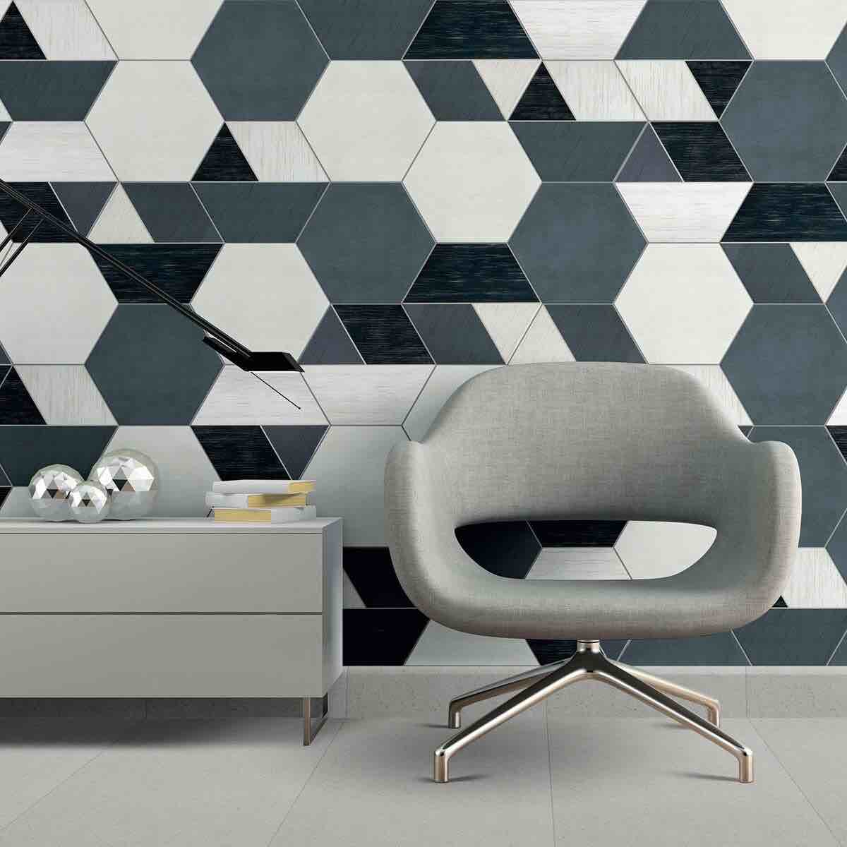 (74.96 Sq Ft) Daltile - Bee Hive Medley 8.5 in. x 10 in. Porcelain Tile - Grey 8510HEX1P GRIS Made in Italy (BID IS PER SQ FT, LOT IS FOR 74.96 SQ FT TOTAL. MSRP $11.55 PER SQ FT.)