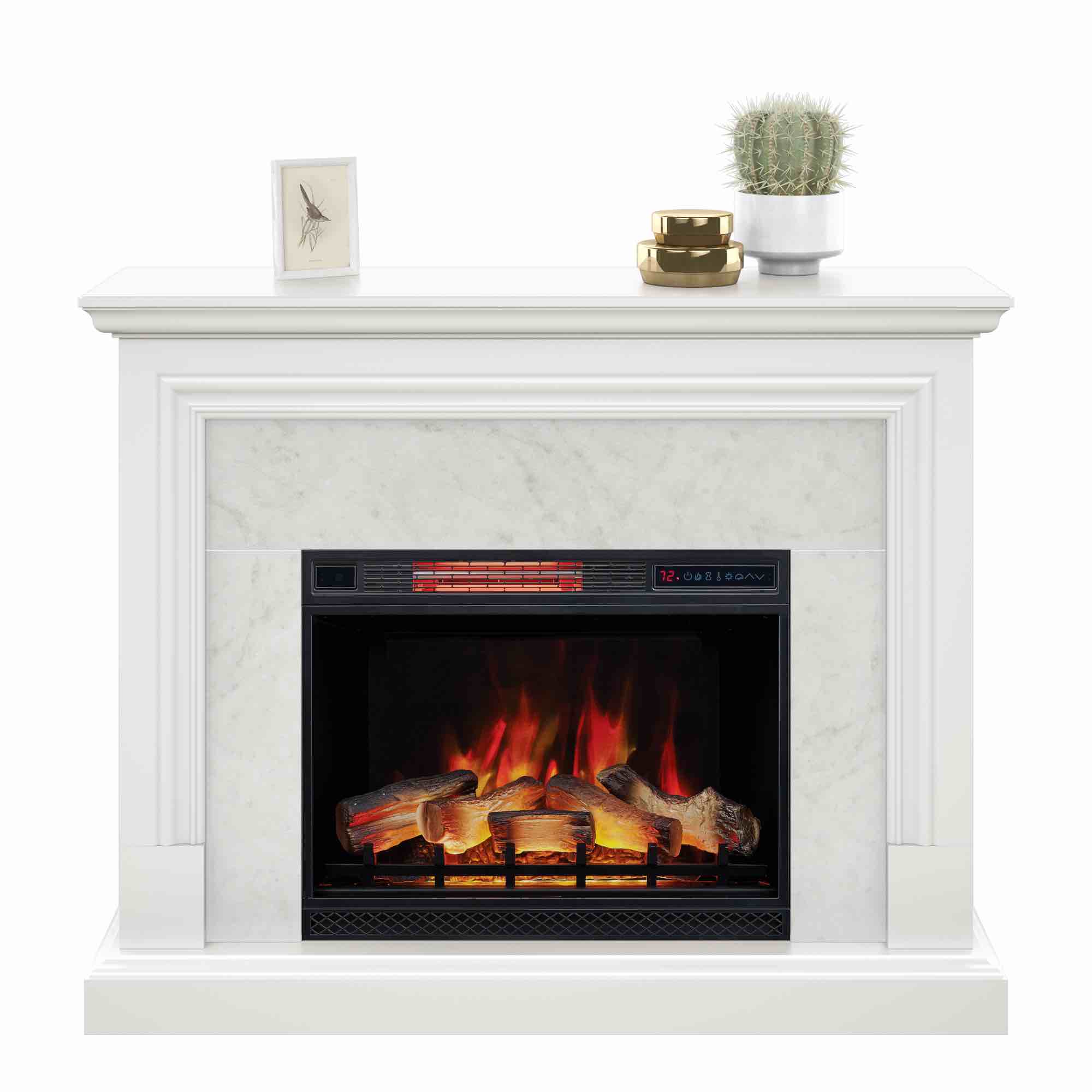 Tresanti Cassandra 52.9 in. Mantel with ClassicFlame Electric Fireplace Item 1782956 Model 8004287 (TESTED - WORKING CONDITION VERIFIED - SOME DAMAGE TO THE RIGHT SIDE - USEABLE AS IT STANDS.)