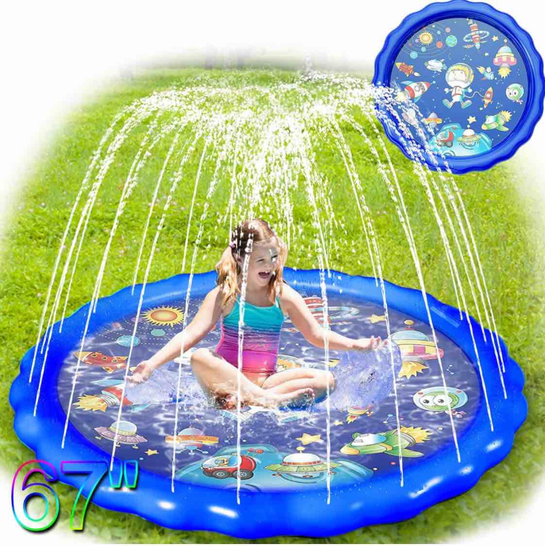 Water Splash Pad for Kids, 67'' Big Splash Pad, Dog Splash Pad Baby Sprinkler Pad Large for Dogs Splash Mat Sprinkle and Play Pads Pool for 3 4-8 10-12 Year Olds for Outdoor Backyard, Dark Blue