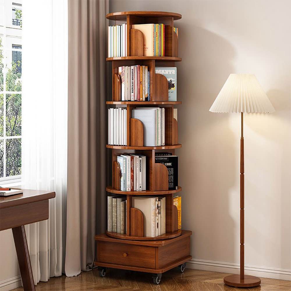 68.1'' H 5 Tier Rotating Rolling Bookcase with 1 Drawer See More By Red Barrel Studio