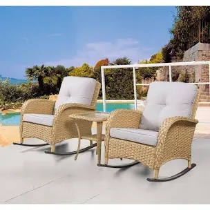 Gaetanino Wicker Rattan Outdoor Rocking Chair Set with Side Table (2 chairs and 1 side table) Red Barrel Studio
