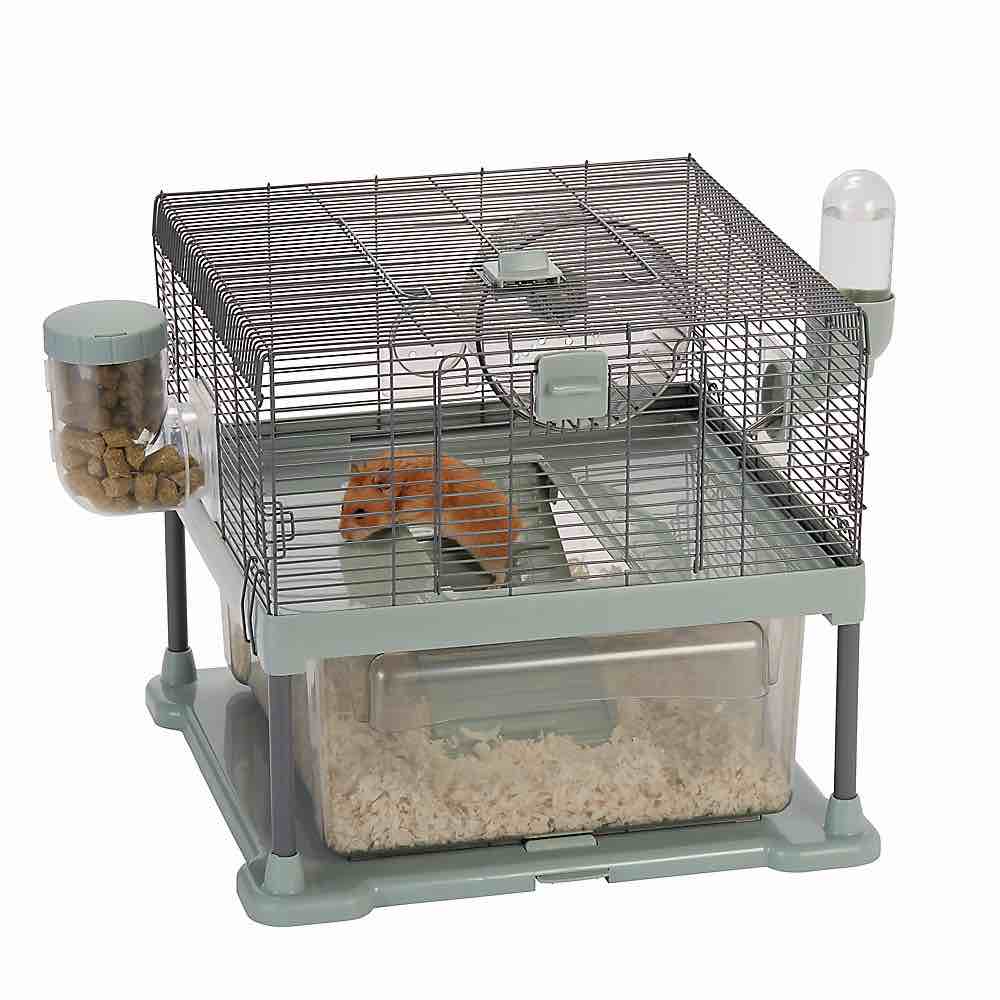 Full Cheeks Quick Clean Small Pet Habitat - Includes Cage, Wheel, Food Dispense, & Water Bott
