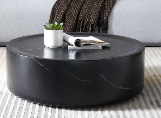 Faux MARS Pattern Round Coffee Tables, No Need Assembly - 35.43 - Black