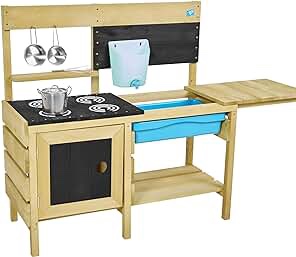 TP Toys, Deluxe Wooden Mud Kitchen | - Kids Outdoor Kitchen Playset with Water Pan, Garden Sink, and Kitchen Accessories | Backyard Pretend Play for Toddlers, Girls and Boys 3+