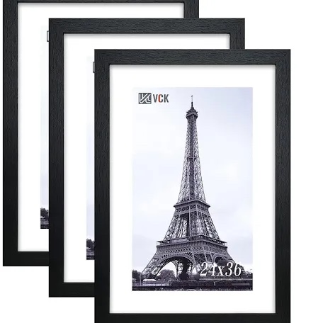 VCK 24x36 Solid Wood Poster Frames Black 3 Pack Picture Frame with Wall Mounting Hanging