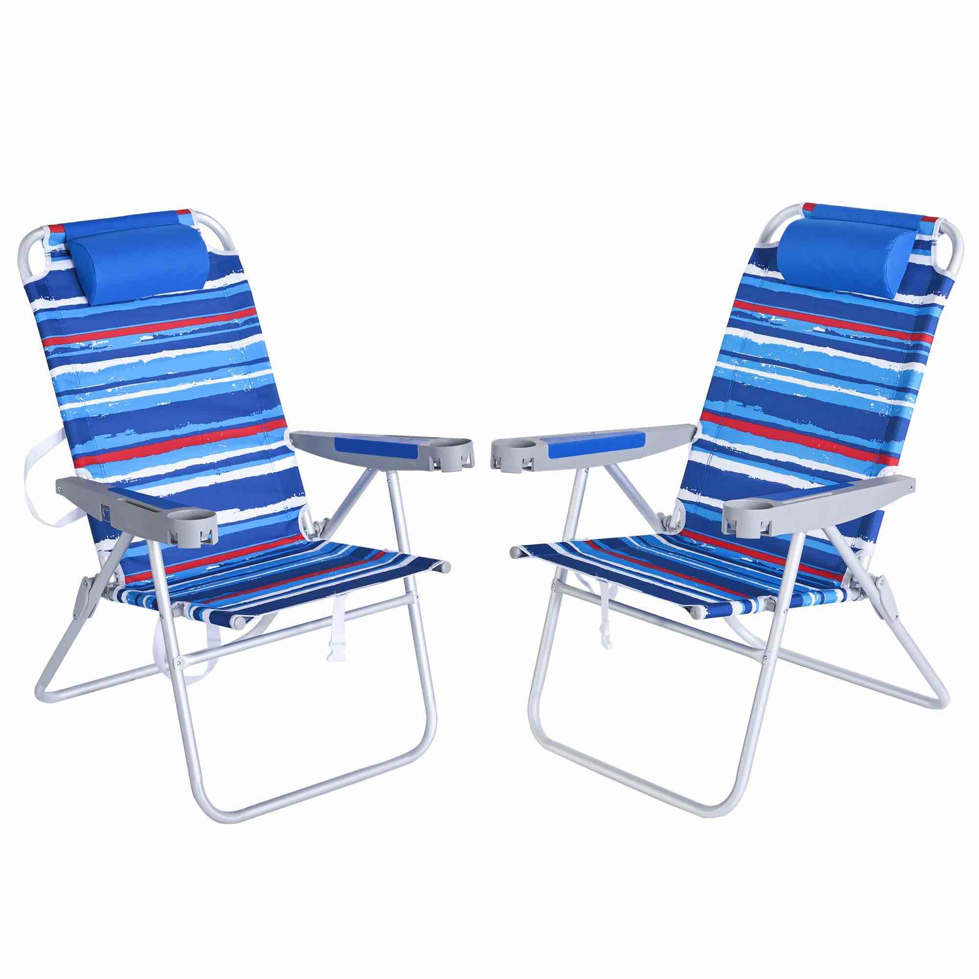 SUNNYFEEL 17" Tall Oversized Beach Chairs 2 Pack for Adults Heavy Duty 500 LBS, 5 Position, Portable High Folding Camping Chair with Cup Holder for Outdoor/Lawn/Trip, Foldable Sand Chairs for Adults